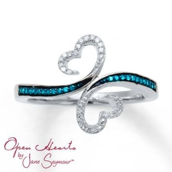 Open Heart Inspired Rhinestone and Turquoise Ring - Picture 1 of 5
